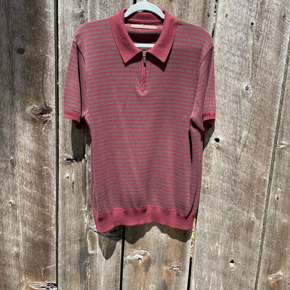 Men’s L Perry Ellis short sleeved, cotton/acrylic quarter zip sweater